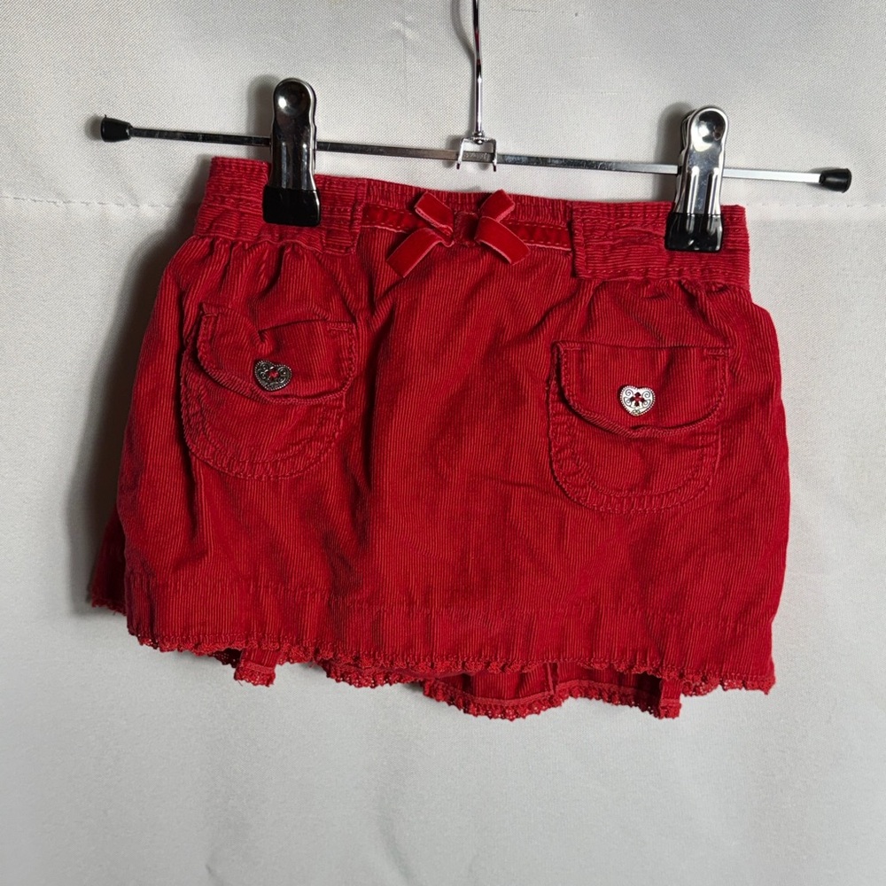 Baby Gap Red Corduroy Skirt 6–12 Months Elastic Waist Bow Pockets